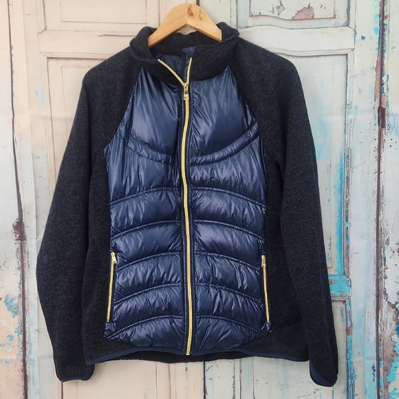London Fog Jacket Down Puffer & Knit Women Pockets Gold Zip Closure - Picture 1 of 9